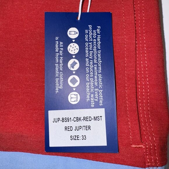 NWT Fair Harbor Jupiter Red Blue Board Shorts Swim Trunks Unlined 33"x 8" - Picture 5 of 6